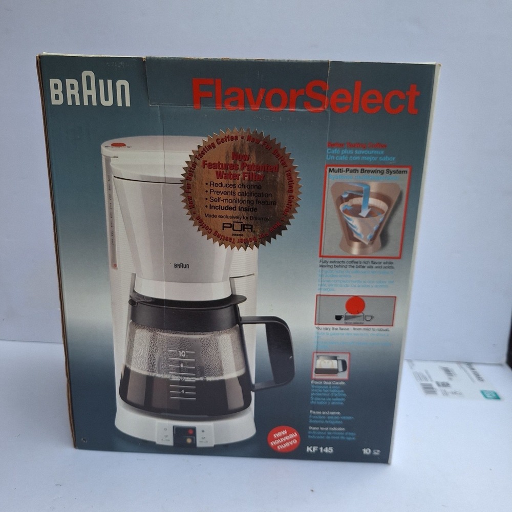 Vintage Braun Flavor Select Coffee Maker KF145 10 Cup White Pur 90's Open Box